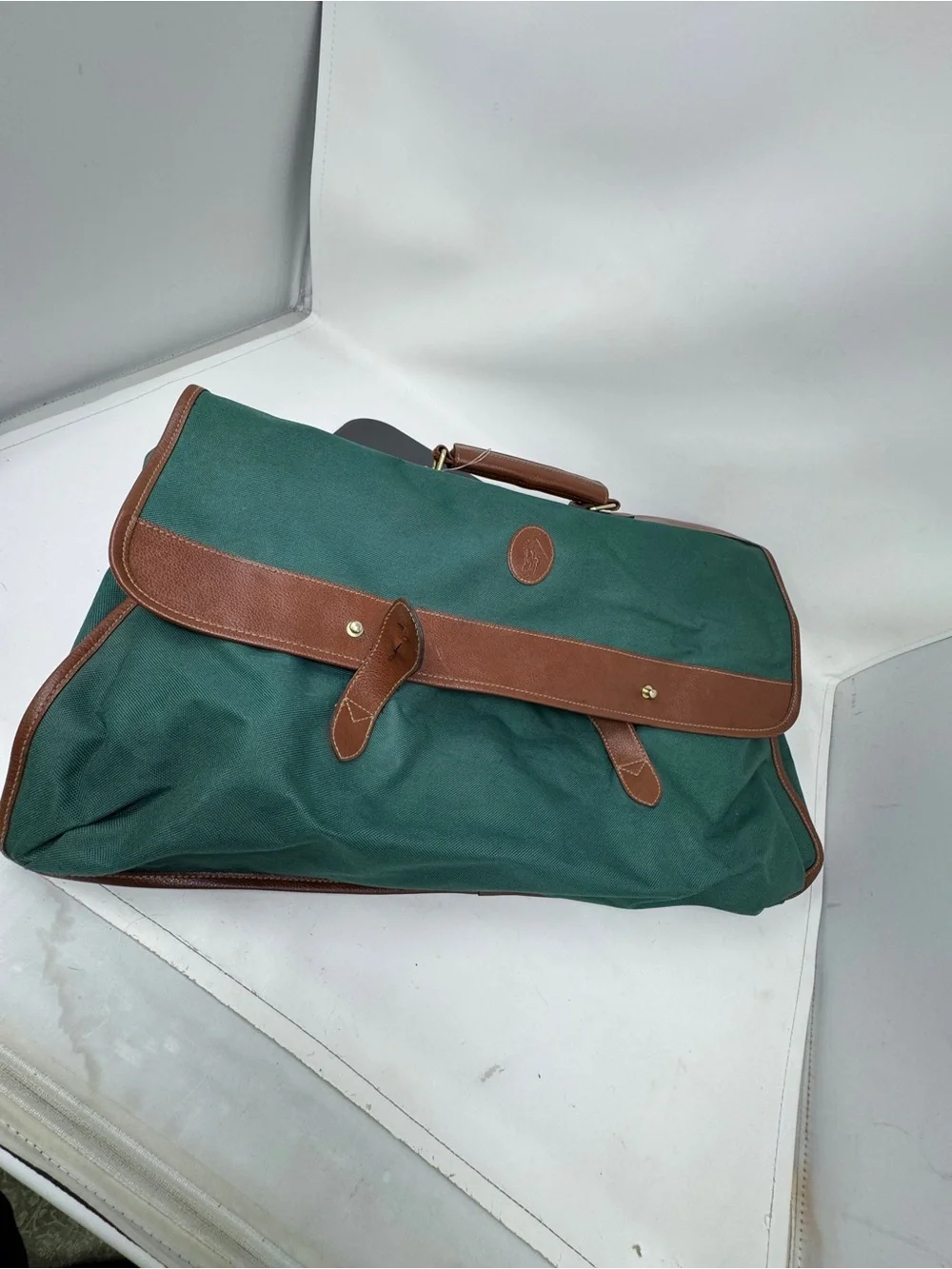 Ralph Lauren Polo Green Canvas faux leather Large Bag  Travel Luggage.